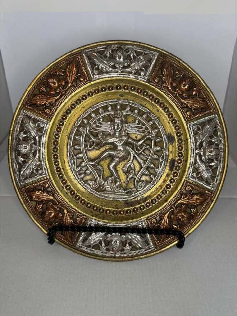 Vintage Mixed Metal Nataraja Shiva Decorative Plate